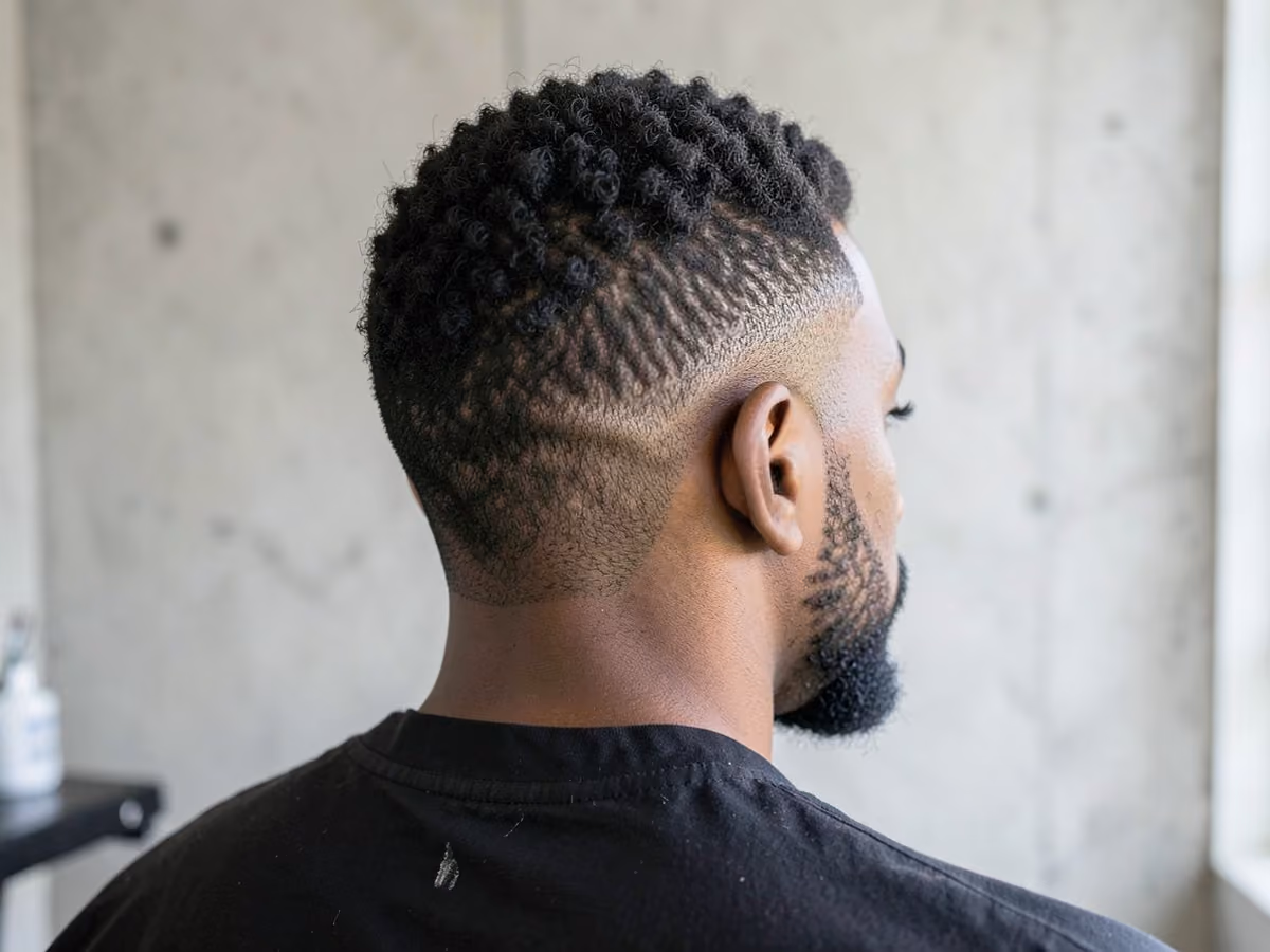 Man with a thin coily hair haircut