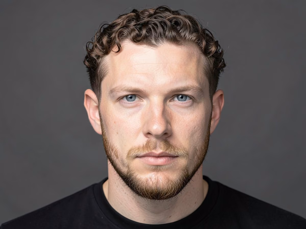 Man with a thin curly hair haircut