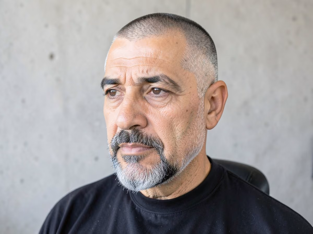Man with a thin hair buzz with goatee
