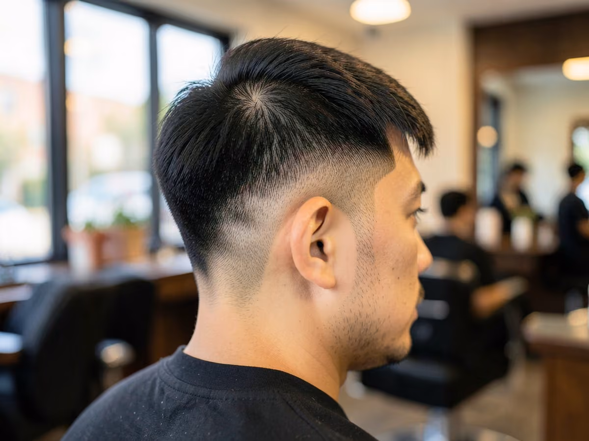 Man with a thin hair caesar cut