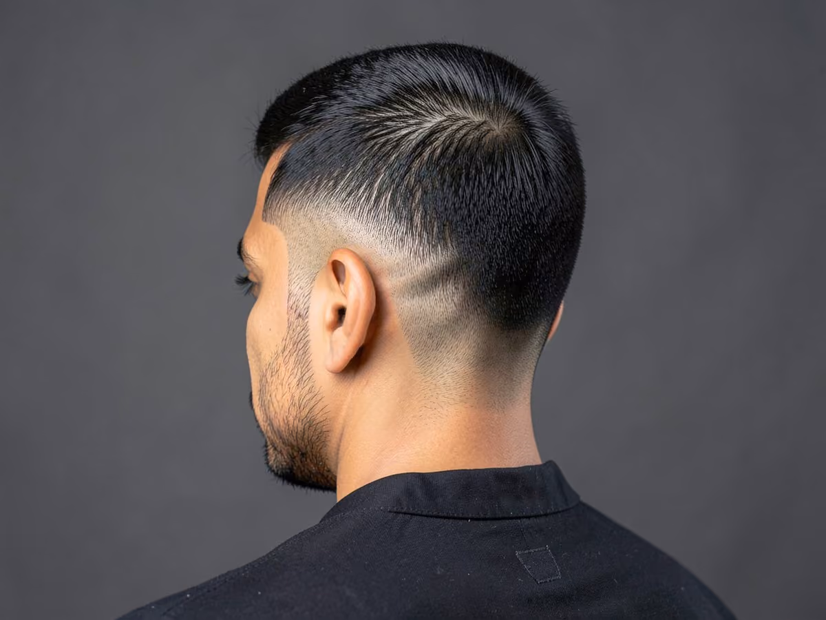 Man with a thin hair edgar cut