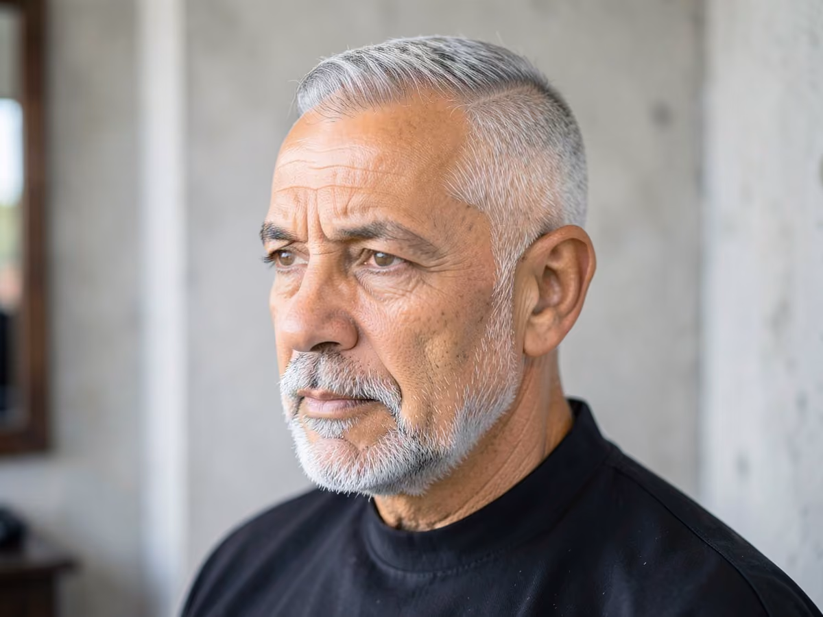 Man with a thin hair hard part