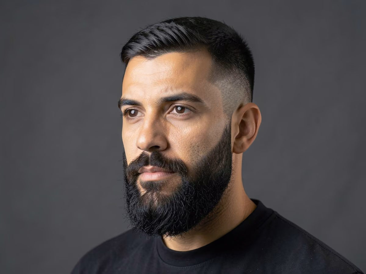 Man with a thin hair low taper