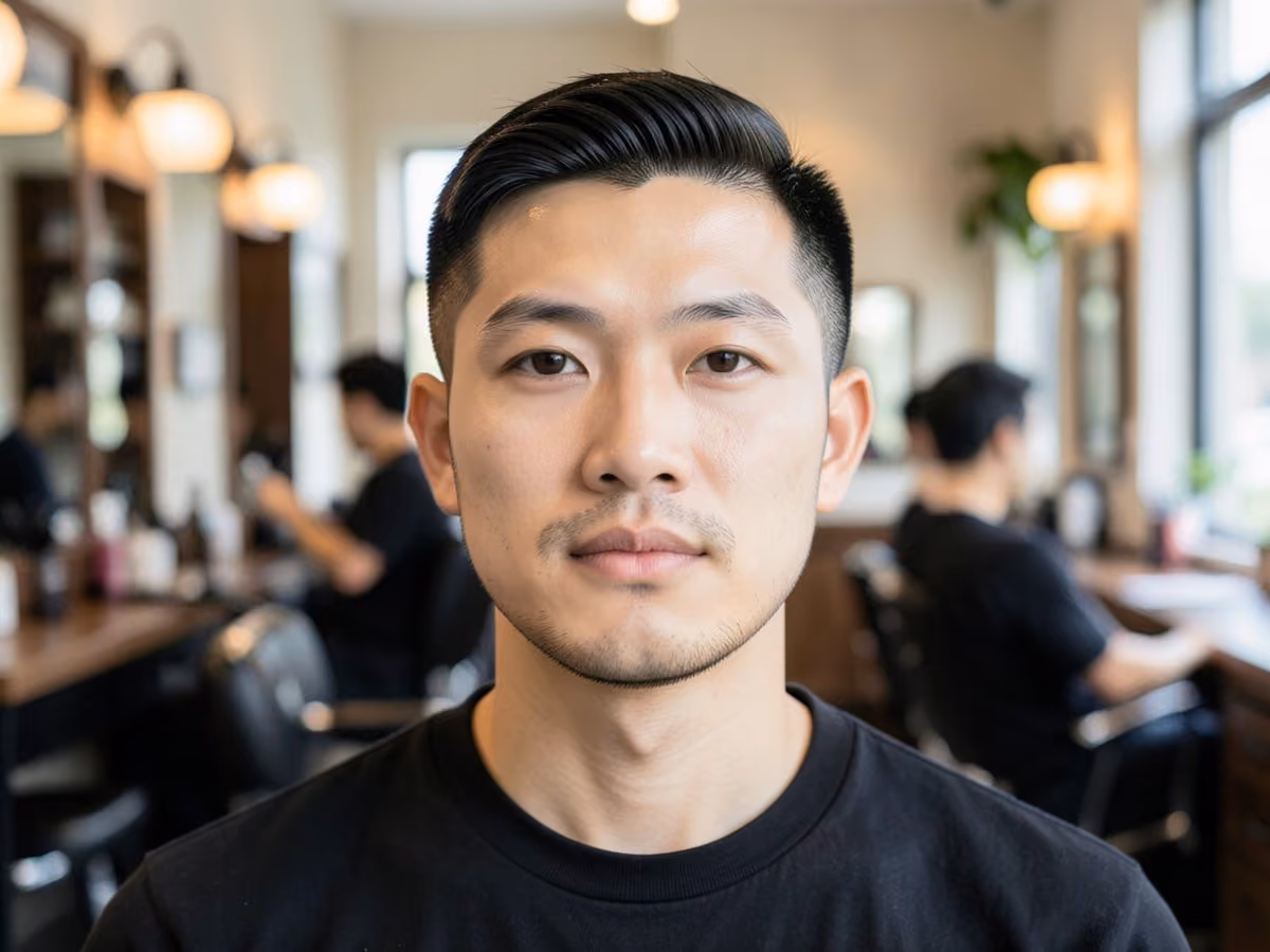 Man with a thin hair short back and sides