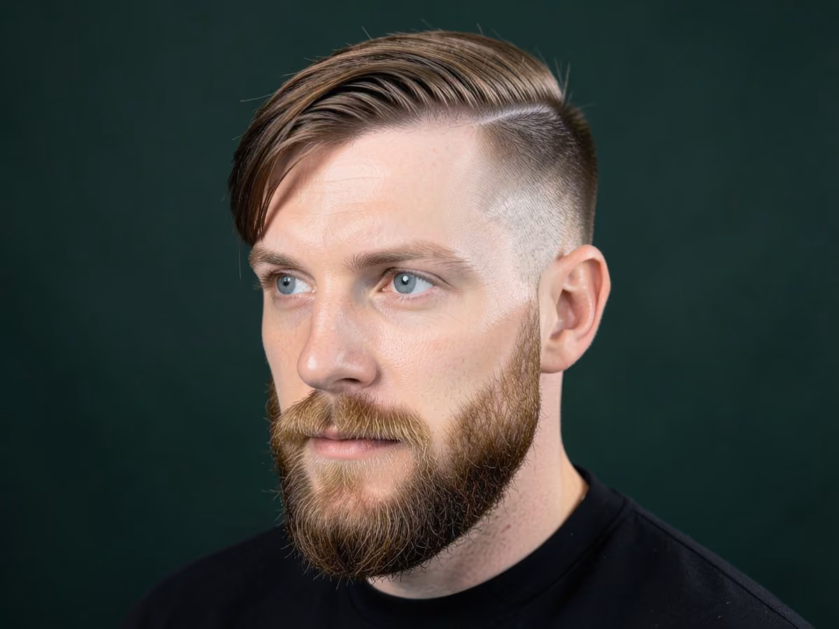 Man with a thin hair side part