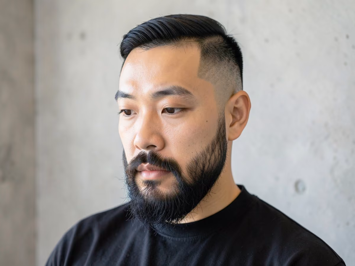 Man with a thin hair with full beard