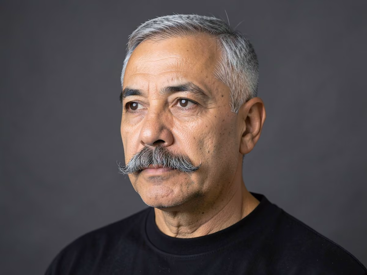 Man with a thin hair with mustache