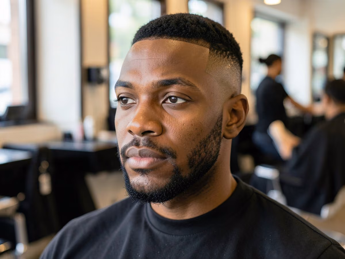 Man with a thin hair with stubble