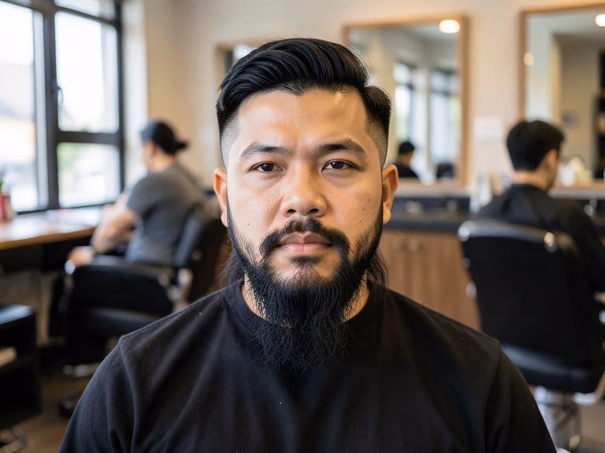Man with a thin hair wolf cut