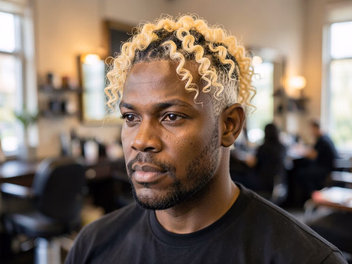 Man with a blonde twists haircut