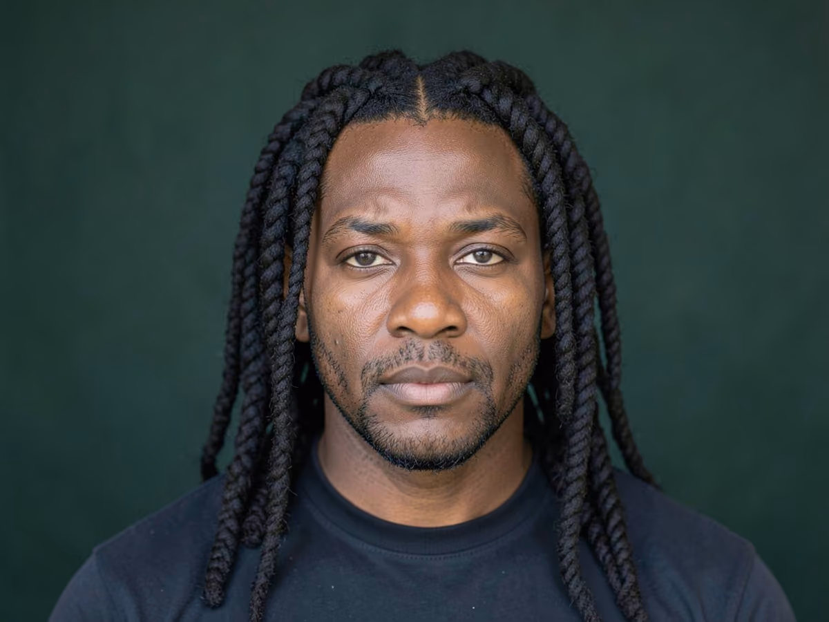 Man with a chunky two-strand twists haircut