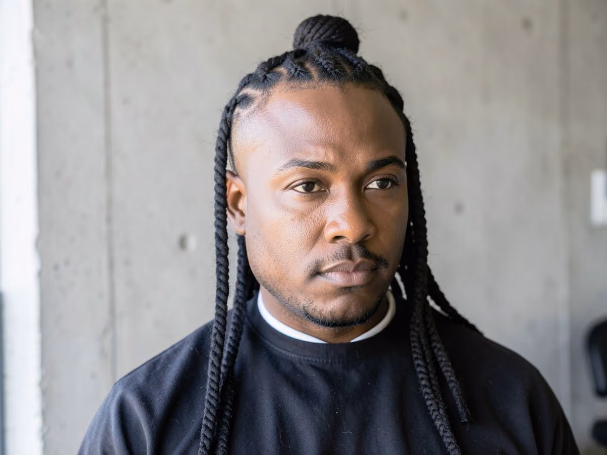 Man with a half up twists haircut