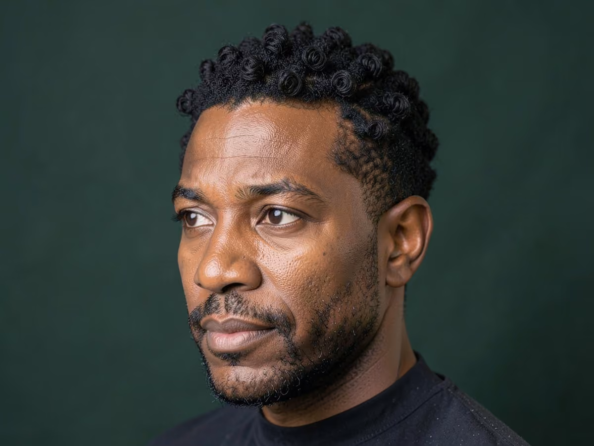 Man with a short sponge twists haircut