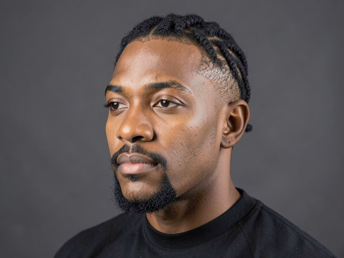 Man with a short twists with goatee haircut