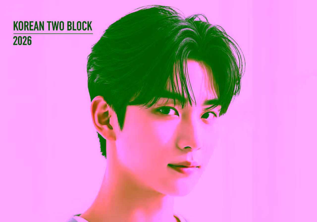 Korean Two Block hairstyle for men 2026 — two-block haircut variation, best for all faces + straight hair, modern barbering by Master Stylist Jessica Hamilton