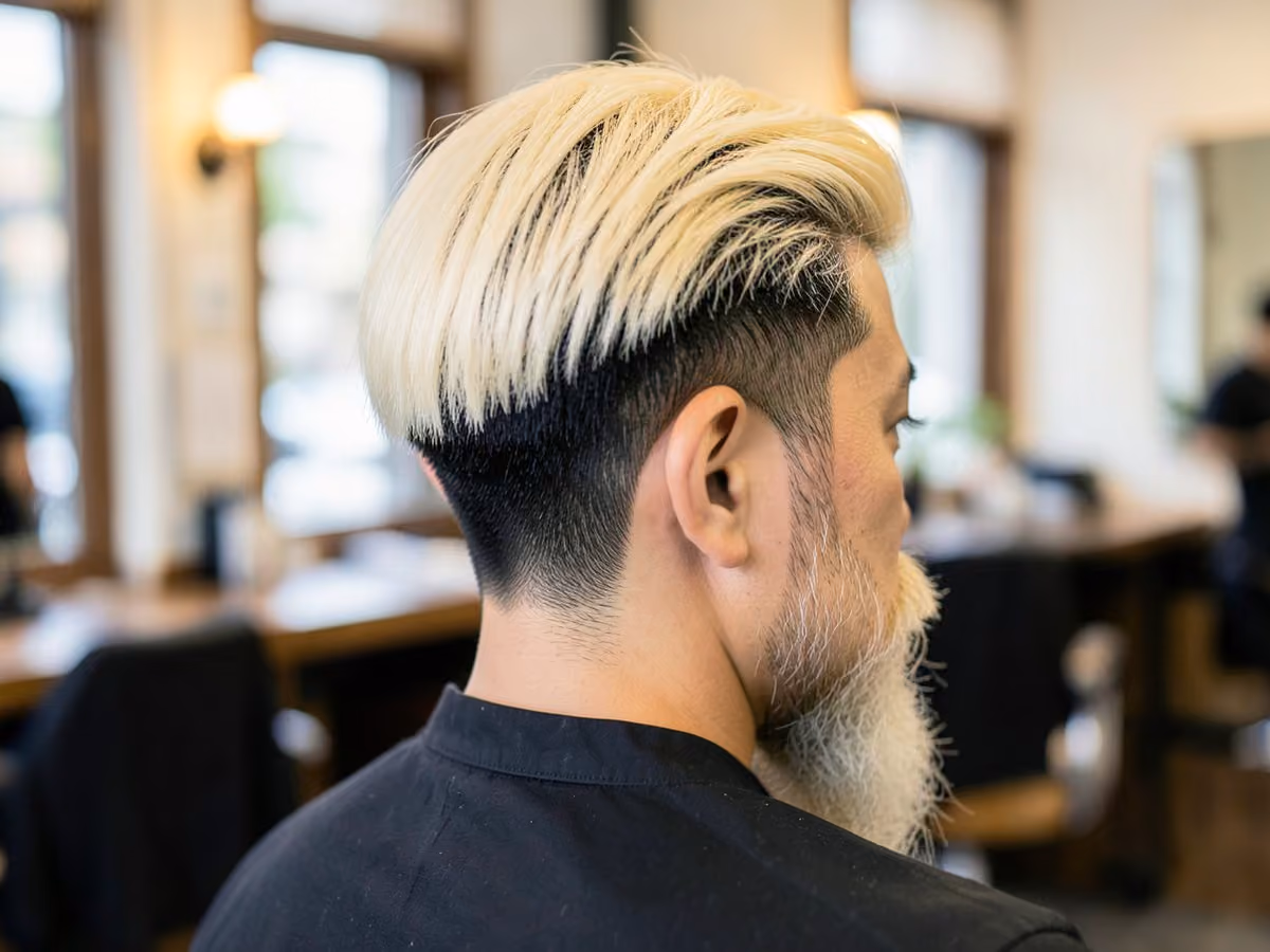 Man with a blonde two block haircut