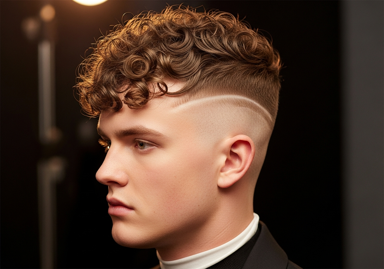 Men's Curly Disconnected Undercut Hairstyle 2026 - Ringlets on top with dramatic bald drop for curly hair types