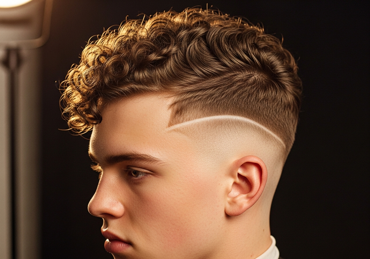 Men's Curly Slicked-Back Undercut 2026 - Defined coils swept back over bald sides, ideal for round faces and curly hair