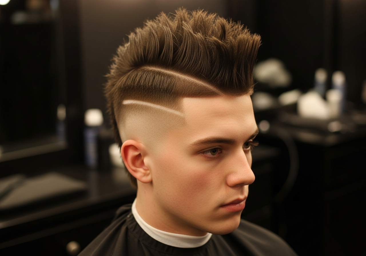 Men's Faux Hawk Mohawk Undercut Hairstyle 2026 - Spiked center strip with shaved undercut sides
