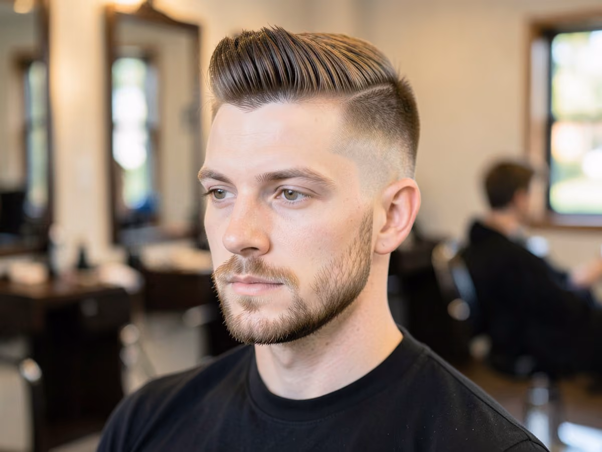 Man with a pompadour undercut fade