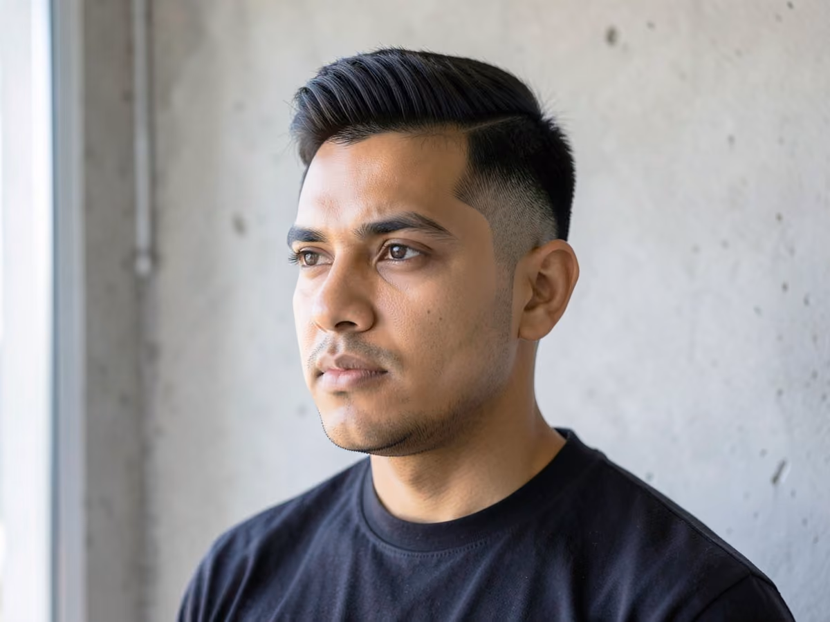 Man with a short pompadour undercut
