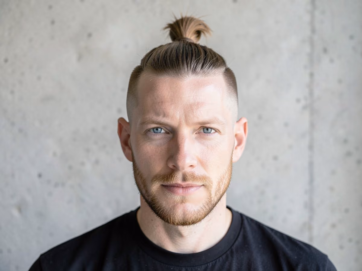 Man with an undercut top knot