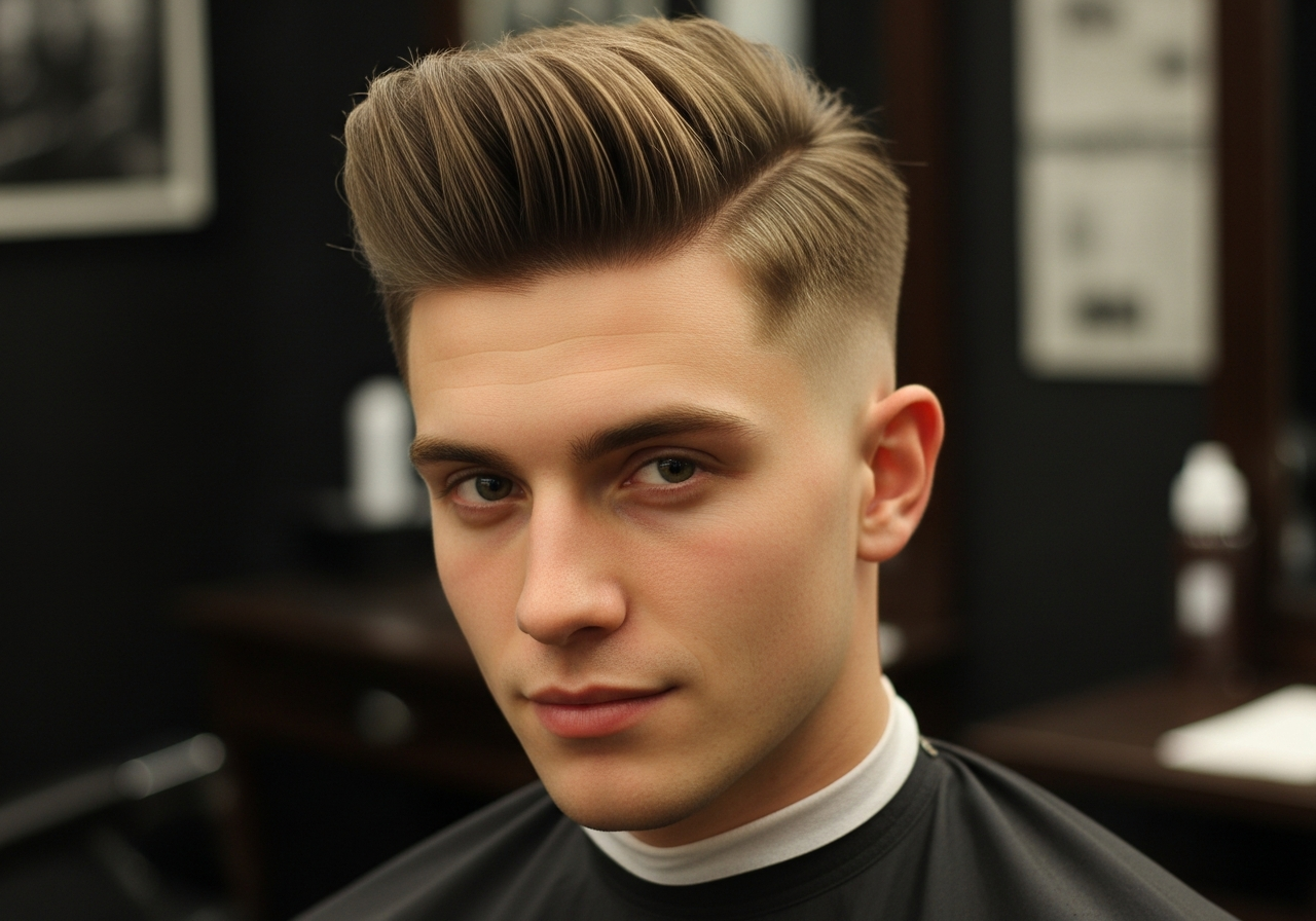 Men's Textured Pompadour Undercut 2026 - Layered matte-finish pomp with faded sides for square faces