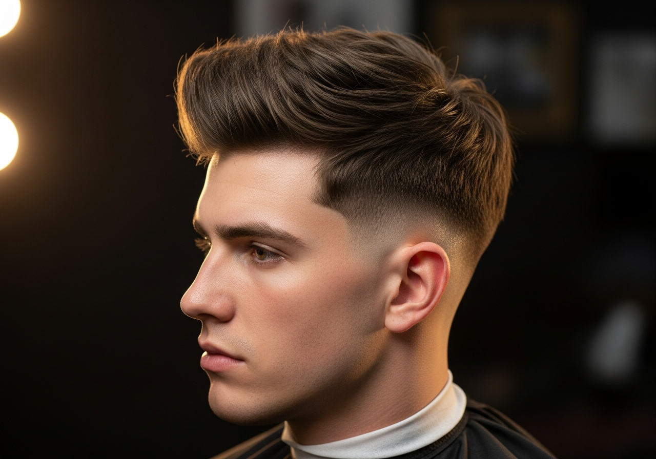 Men's Textured Quiff Undercut Hairstyle 2026 - Choppy layered quiff with faded sides for wavy hair