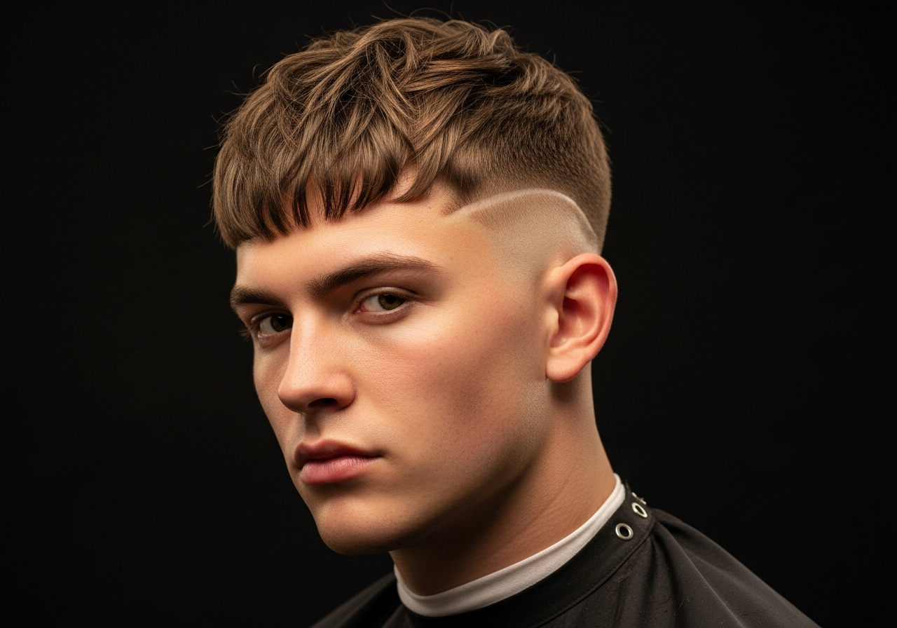 Men's Undercut Fringe French Crop Hairstyle 2026 - Short forward fringe with undercut sides