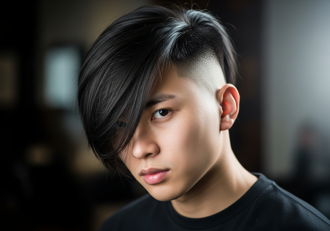 Men's Undercut Two-Block Hairstyle 2026 - Korean style heavy top overhang with short sides
