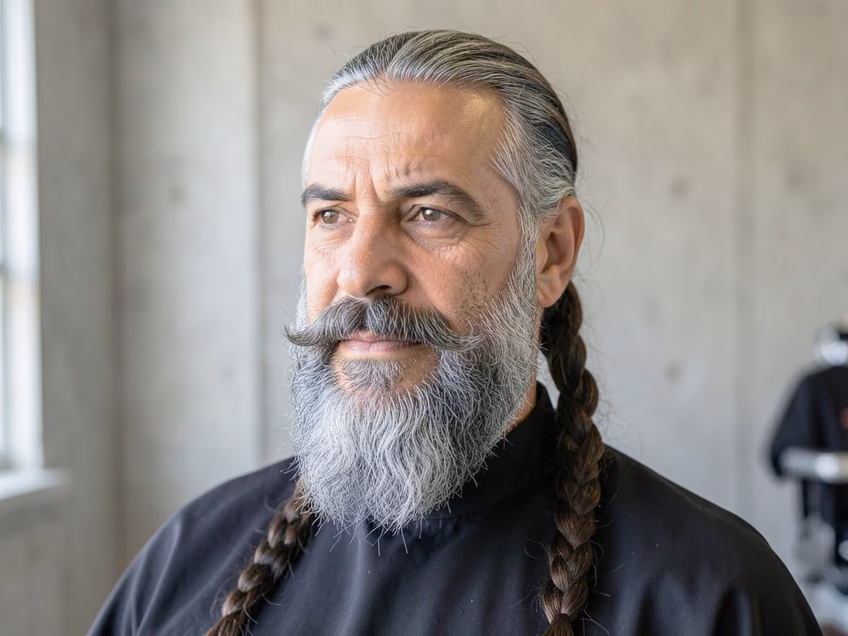 Man with a viking braided beard haircut