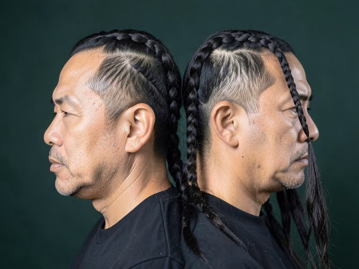 Man with a viking crown braid haircut