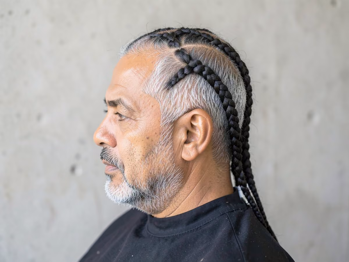 Man with a viking double braids haircut