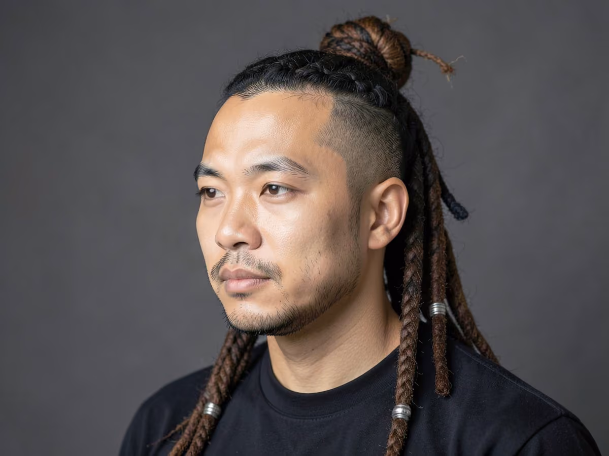 Man with a viking dreadlocks haircut