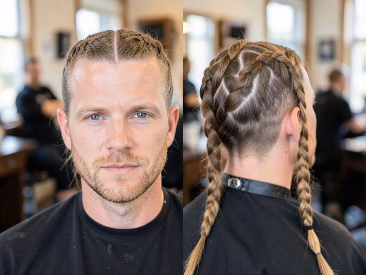 Man with a viking dutch braid haircut