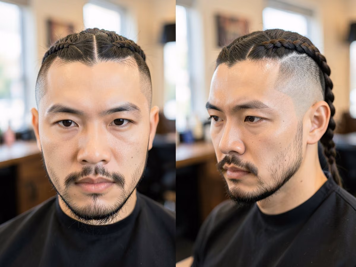 Man with a viking fishtail braid haircut