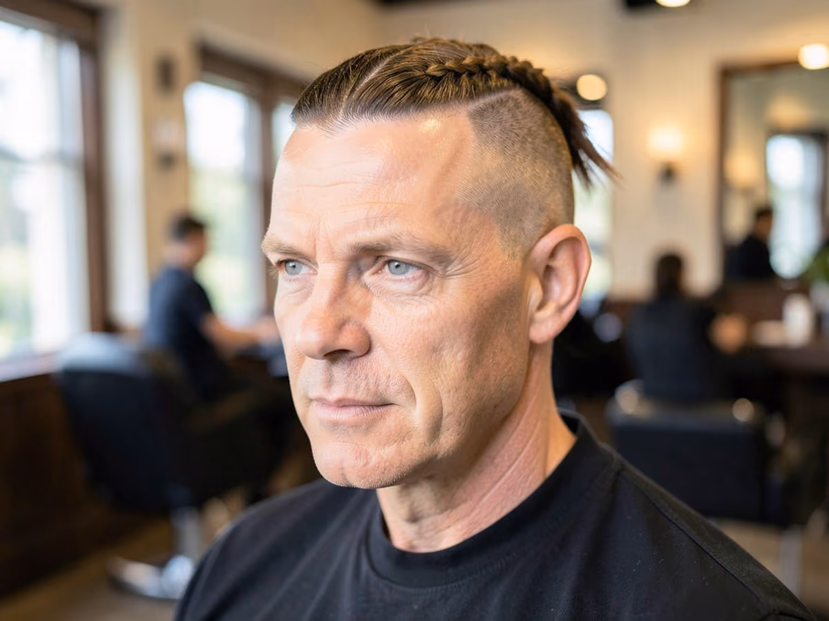 Man with a viking shaved sides haircut