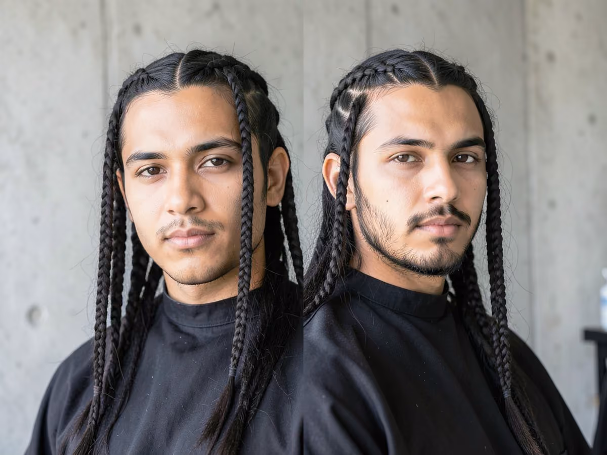 Man with a viking side braids haircut