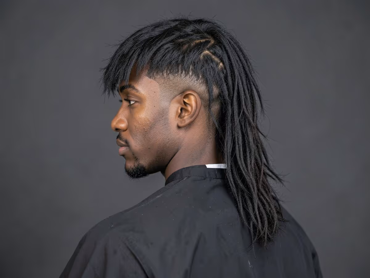 Man with a warrior cut, a textured top with a low taper on the sides