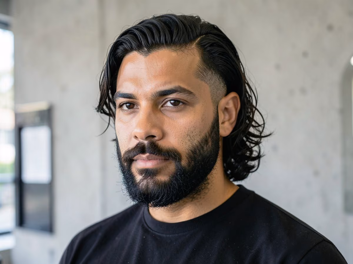 Man with a wavy hair ear tuck