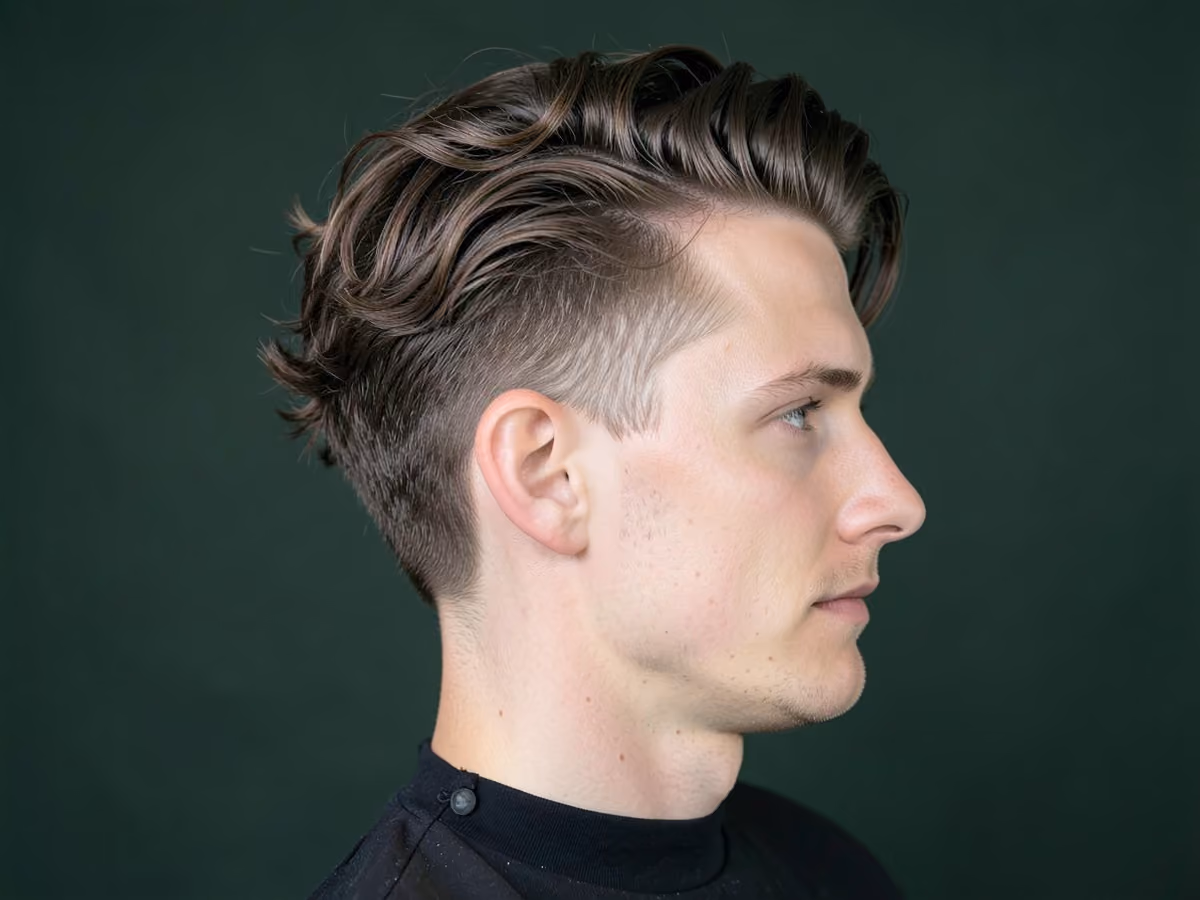 Man with a wavy swept back hair