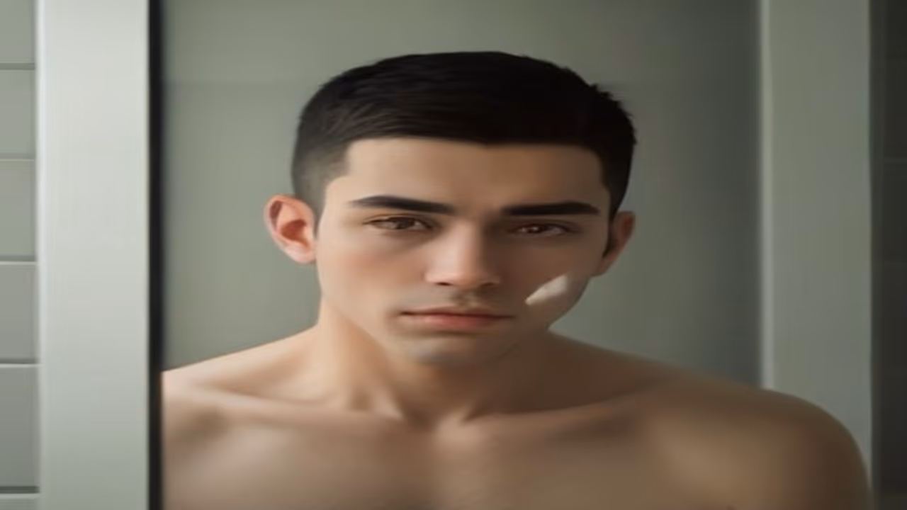 Man looking unhappy at his new haircut in the mirror at home — what to do if you hate your haircut