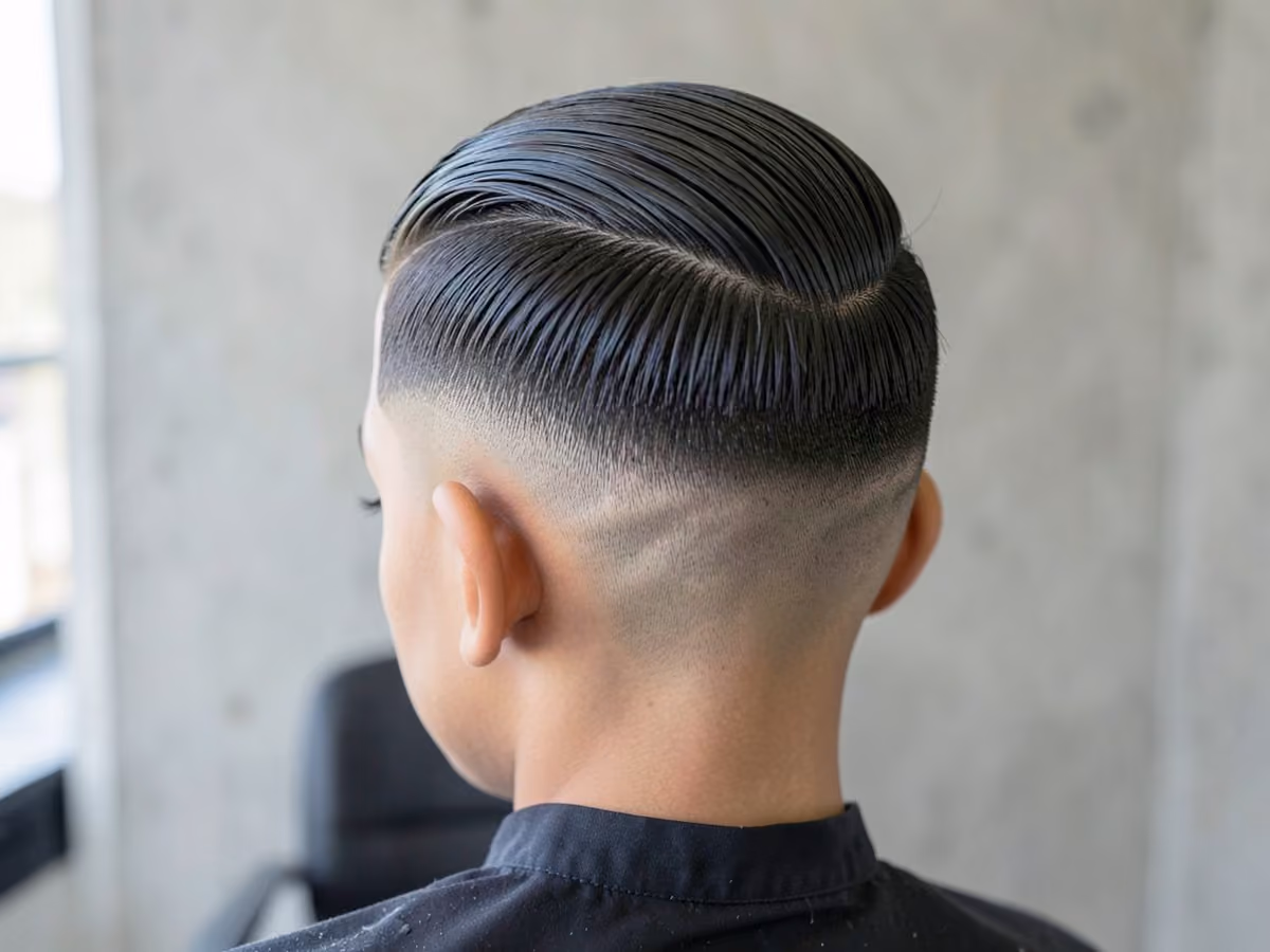 Boy with a short slick back taper