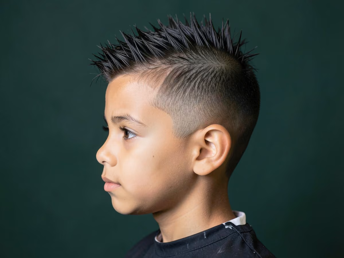 Boy with a short spiky taper haircut
