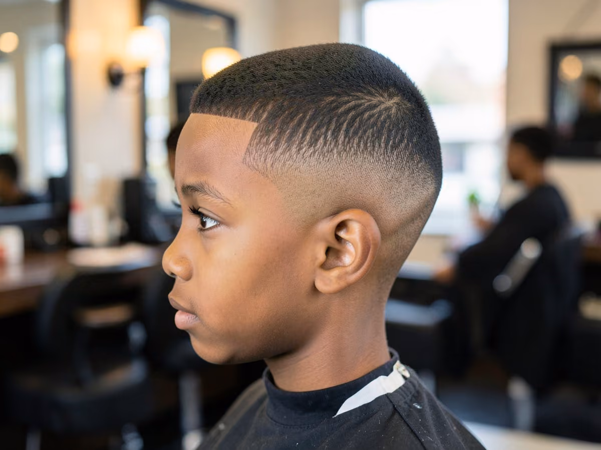 Boy with a straight hair crop fade