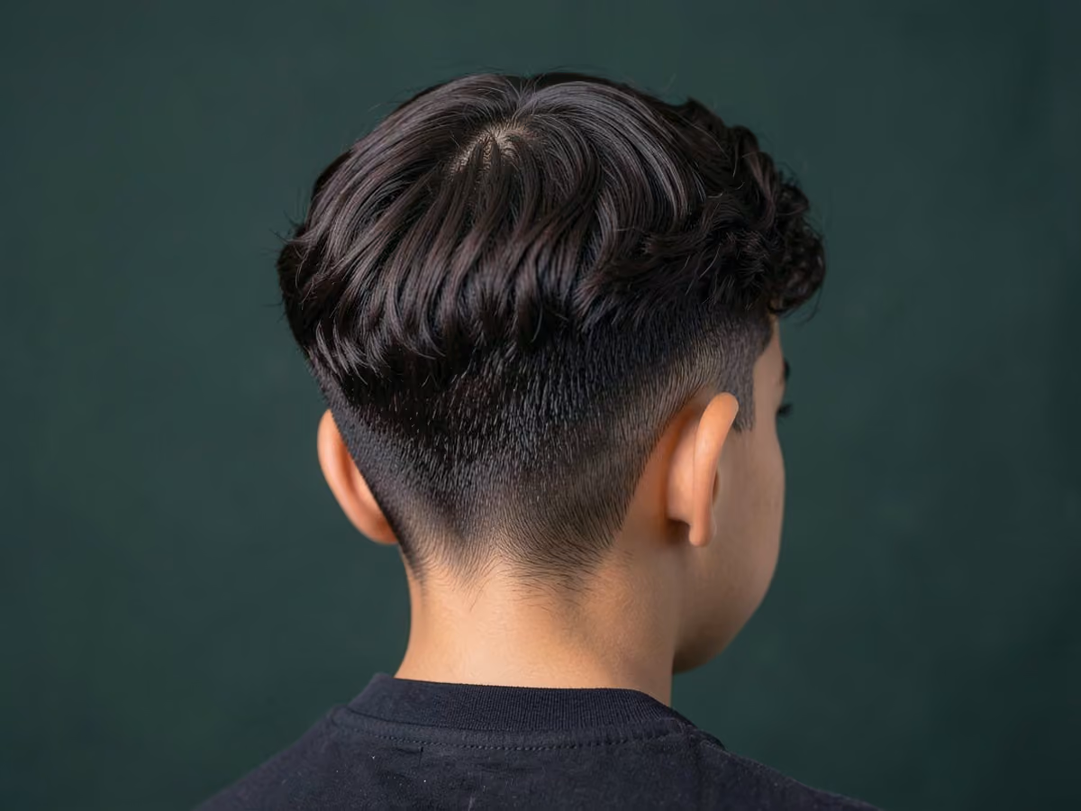 Boy with a wavy middle part taper