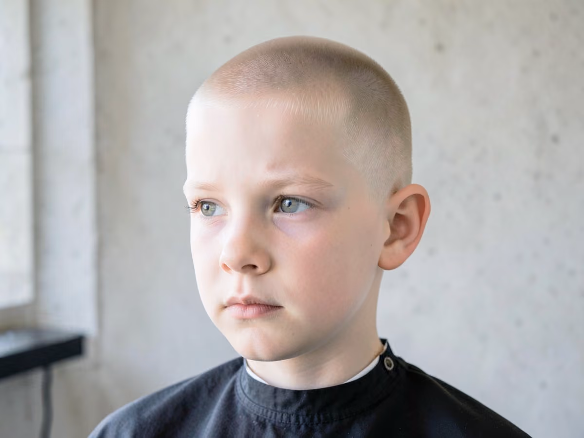 Boy with a white boy buzz cut