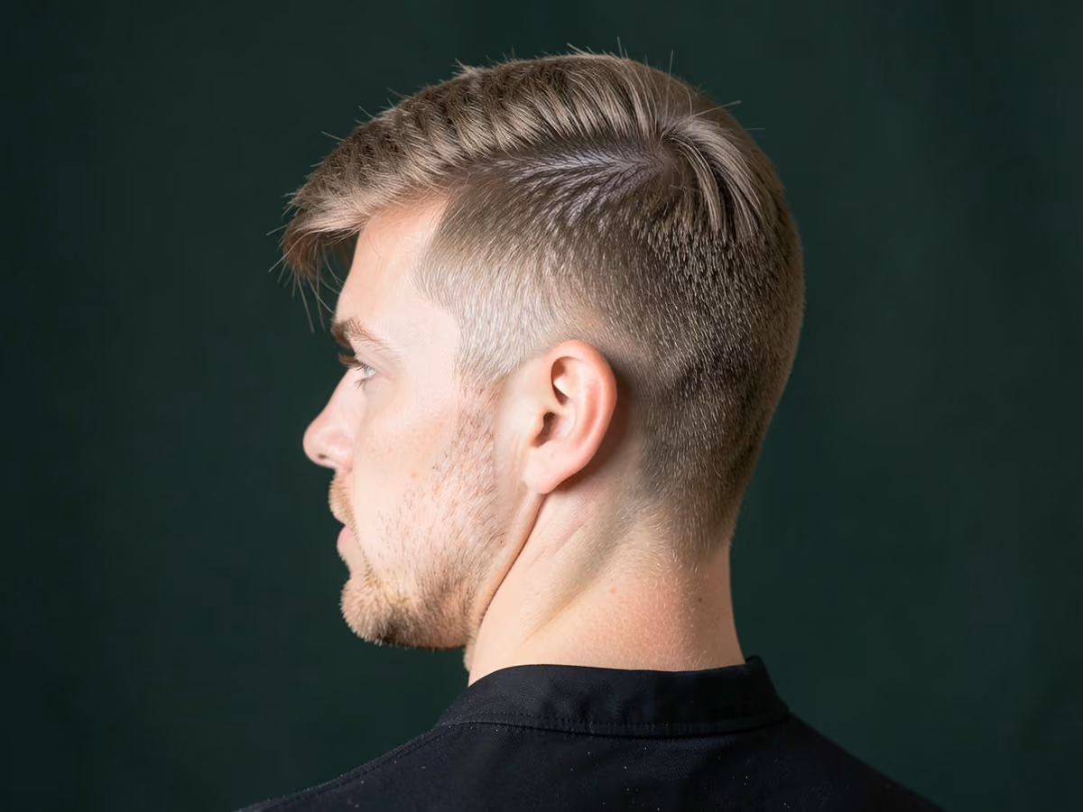 Man with a flat middle part on round face