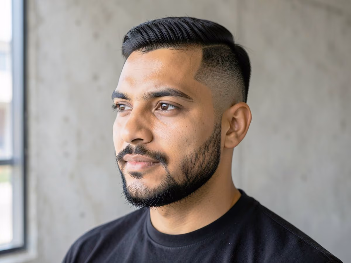 Man with a pushed-back line-up