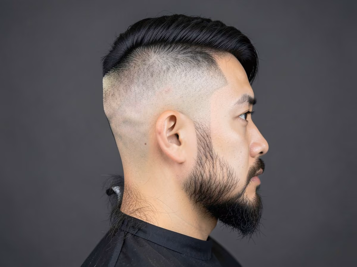 Man with a skin fade on fine blond hair